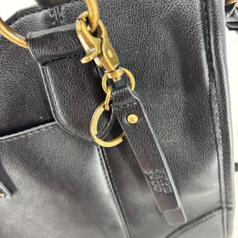 Frye and Co Black Faux Leather Satchel Crossbody Bag Antique Brass Hardware